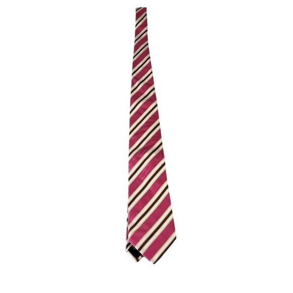 Boss Men's Diagonal Stripe Repp Silk NeckTie Made In Italy Multicolor Pink/Brown - Picture 1 of 5